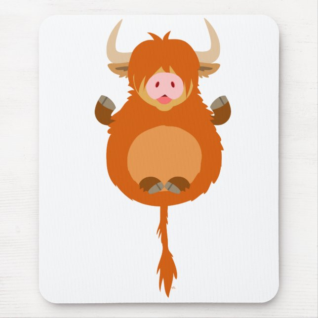 Cute Meditation Tecknad Highland Cow Mousepad Musmatta (Framsidan)