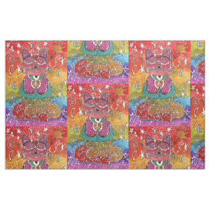 Cute Meditation Yoga Cat Fabric Tyg
