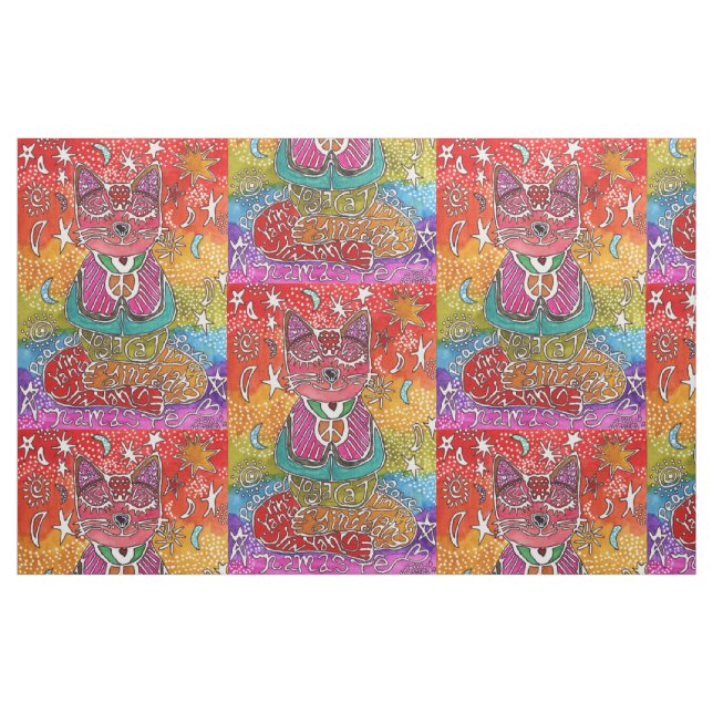 Cute Meditation Yoga Cat Fabric Tyg (Fat Quarter)