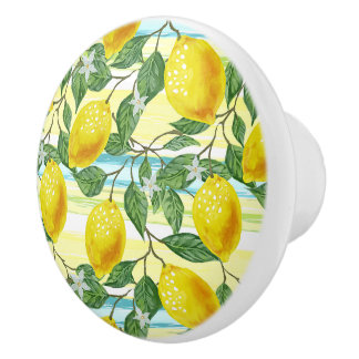 Cute Mediterranean Summer Lemon Fruit Art Mönster Knopp