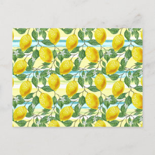 Cute Mediterranean Summer Lemon Fruit Art Mönster Vykort