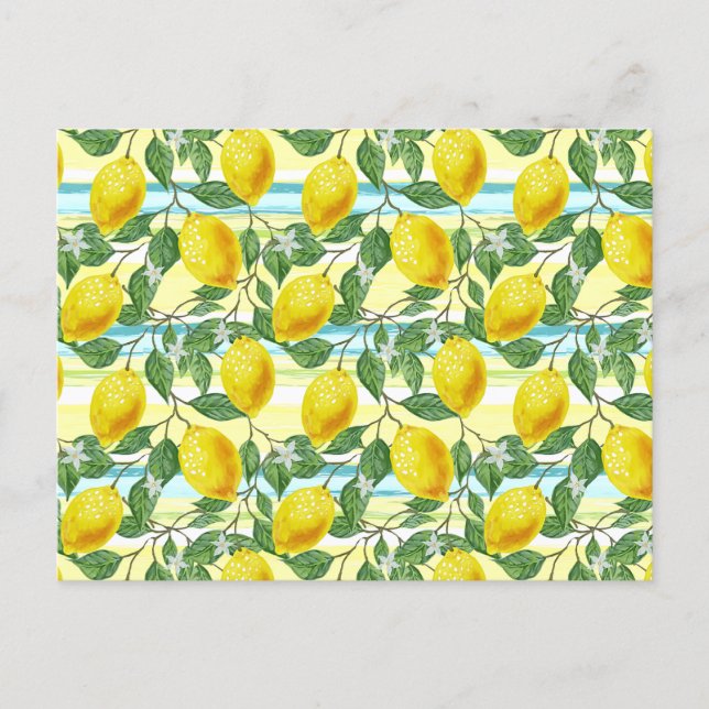 Cute Mediterranean Summer Lemon Fruit Art Mönster Vykort (Framsida)