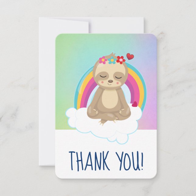Cute Meditth Sloth med Rainbow Tack Kort (Framsida)