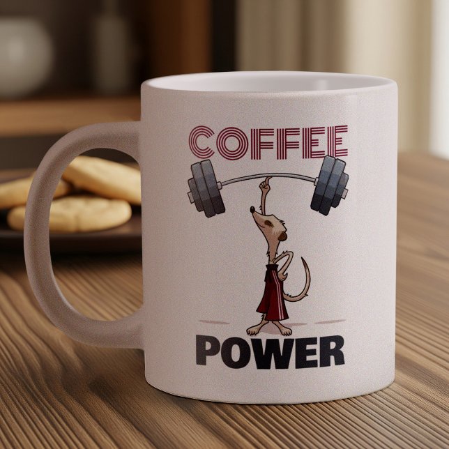 Cute Meerkat Coffee Power Weightlift Tecknad Jumbo Mugg (Skapare uppladdad)