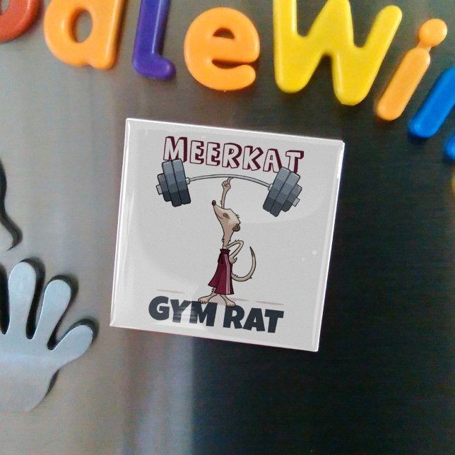Cute Meerkat Gym Råtta Funny Weightlifter Tecknad Magnet (Skapare uppladdad)