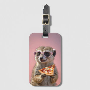 Cute Meerkat med glas och Pizza Bagagebricka