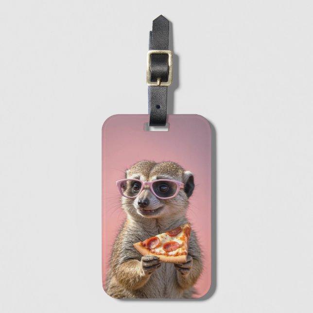 Cute Meerkat med glas och Pizza Bagagebricka (Framsida vertikal)