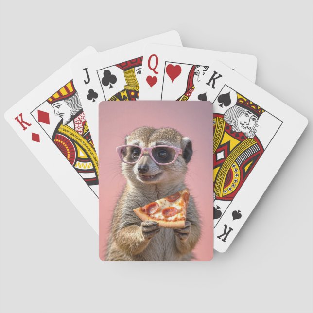 Cute Meerkat med glas och Pizza Casinokort (Baksidan)