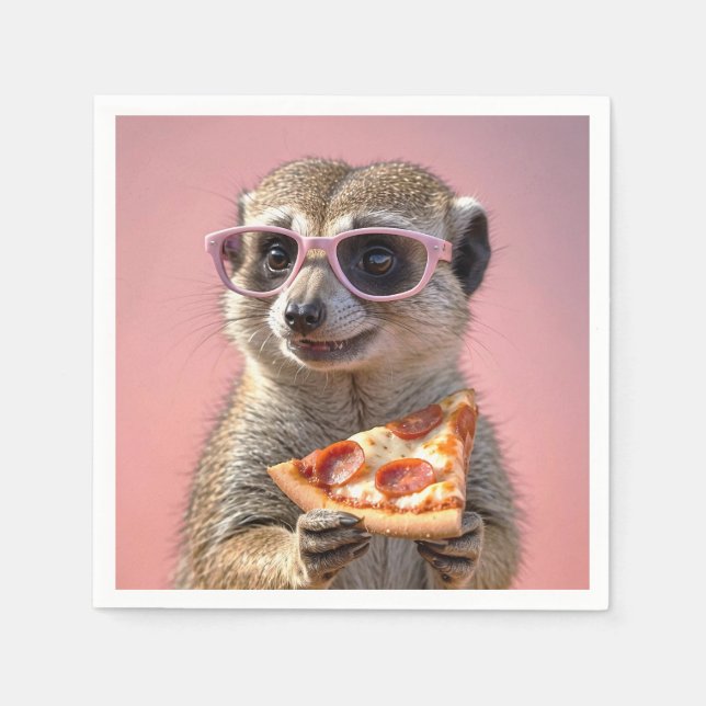 Cute Meerkat med glas och Pizza Pappersservett (Framsidan)