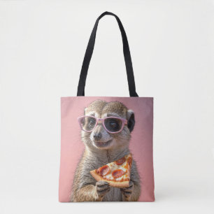 Cute Meerkat med glas och Pizza Tygkasse