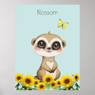 Cute Meerkat och Solblommor Poster