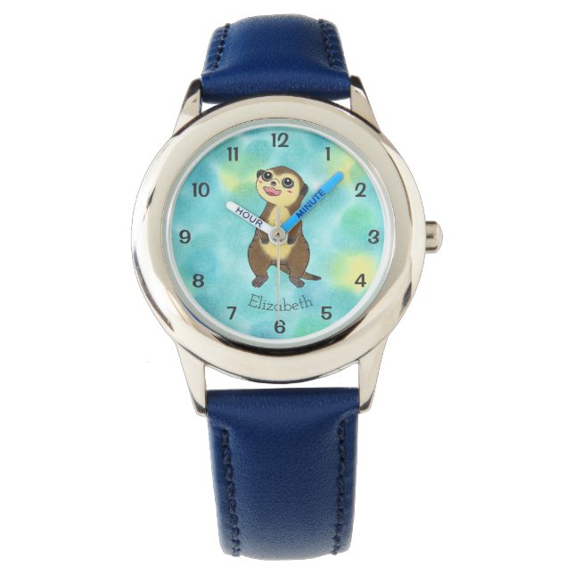 Cute Meerkat Tecknad blue Kids Namn Watch Armbandsur (Framsida)