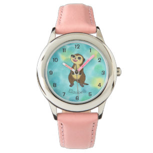 Cute Meerkat Tecknad Rosa Kids Namn Watch Armbandsur