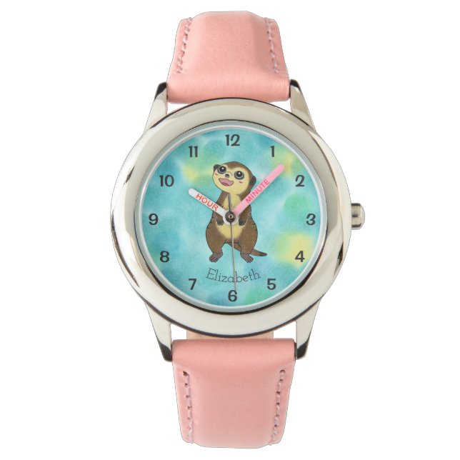 Cute Meerkat Tecknad Rosa Kids Namn Watch Armbandsur (Framsida)