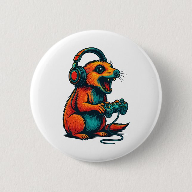 Cute Meerkat Video Game Controller Funny Gamer Knapp (Framsida)