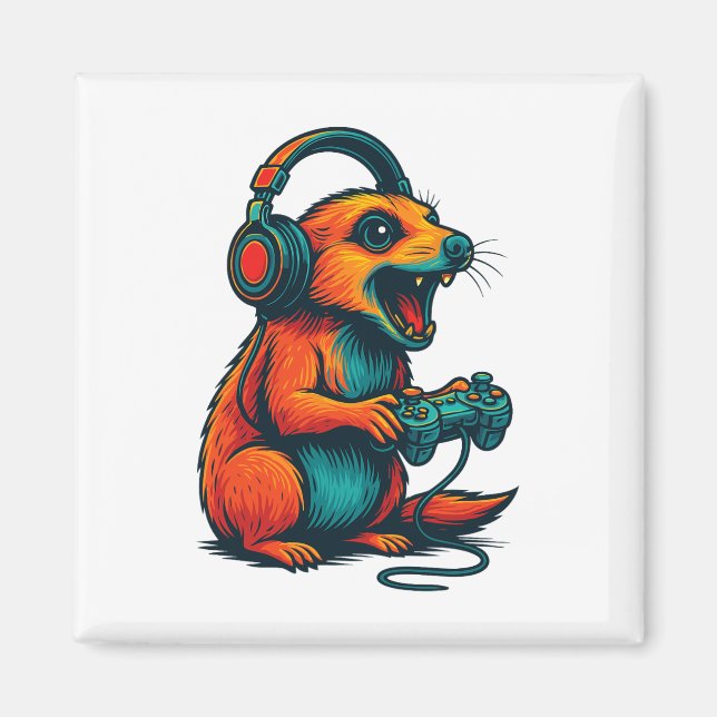 Cute Meerkat Video Game Controller Funny Gamer Magnet (Framsidan)