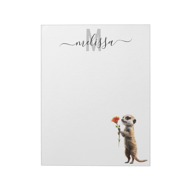 Cute Meerkat Watercolor Monogram Namn Anteckningsb Anteckningsblock (Roterad)