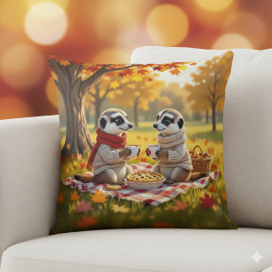 Cute Meerkats in Autumn Attire på Picnic Kudde
