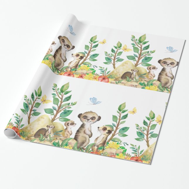 Cute Meerkats Roligt Kids Animals Glossy Wrappy Presentpapper (Utrullad)