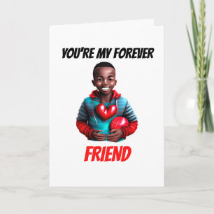 Cute melanin-pojken för alltid kompisbestis helgkort