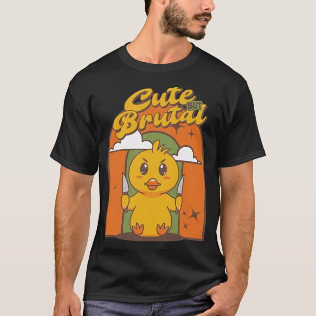 Cute men Brutal Cute Anka med Knivar T Shirt (Framsida)