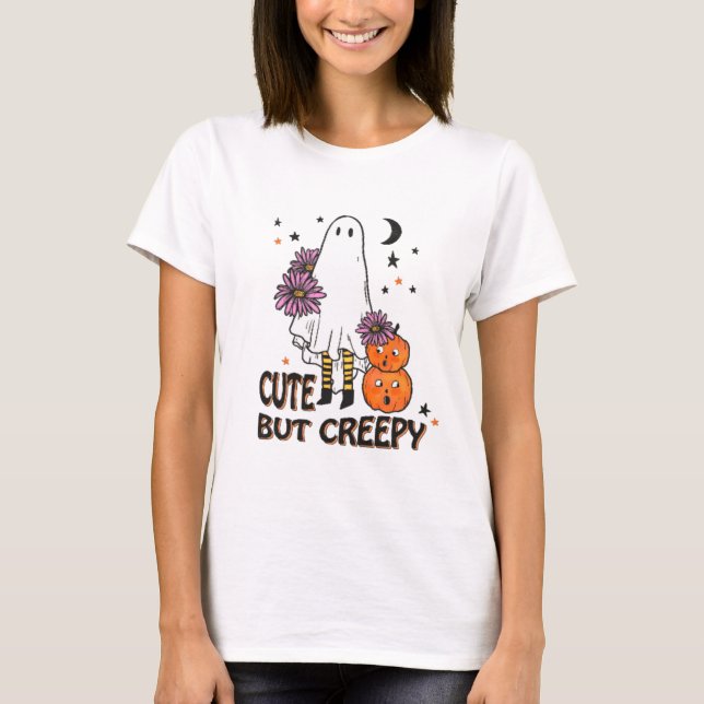 Cute Men Creepy Ghost och Pumpkins Halloween T Shirt (Framsida)