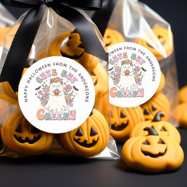 Cute men Creepy Halloween Groovy Treat Bag Sticker Runt Klistermärke