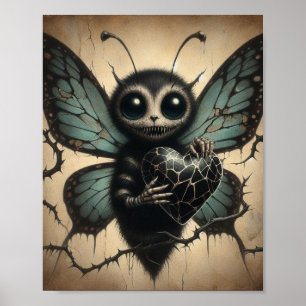 Cute men Creepy Vampire Butterfly med svart hjärta Poster