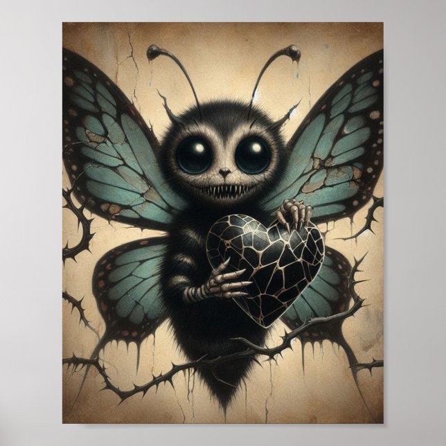 Cute men Creepy Vampire Butterfly med svart hjärta Poster (Framsidan)