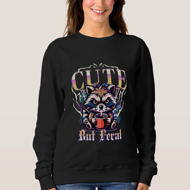 Cute men Feral Funny Raccoon Drinking Coffee Vinta T Shirt (Framsida)