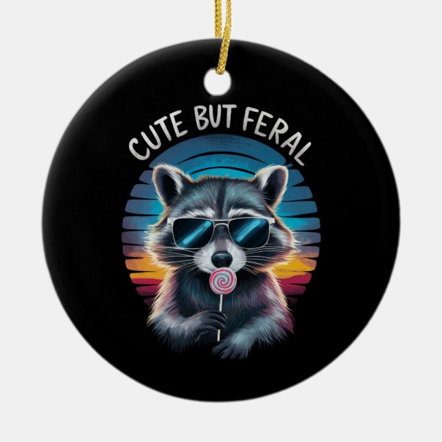 Cute Men Feral Funny Raccoon Julgransprydnad Keramik (Framsidan)