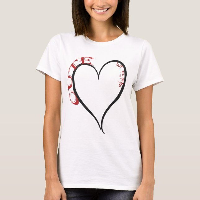 Cute men Psycho Black Heart Red Font T Shirt (Framsida)