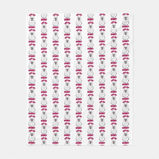 Cute men Spooky Halloween Ghost Holding a Pumpkin Fleecefilt (Framsidan)