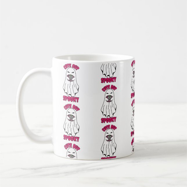 Cute men Spooky Halloween Ghost Holding a Pumpkin Kaffemugg (Vänster)