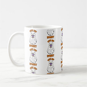 Cute men Spooky Halloween Ghost Holding a Pumpkin Kaffemugg