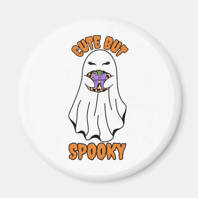 Cute men Spooky Halloween Ghost Holding a Pumpkin Magnet (Framsidan)