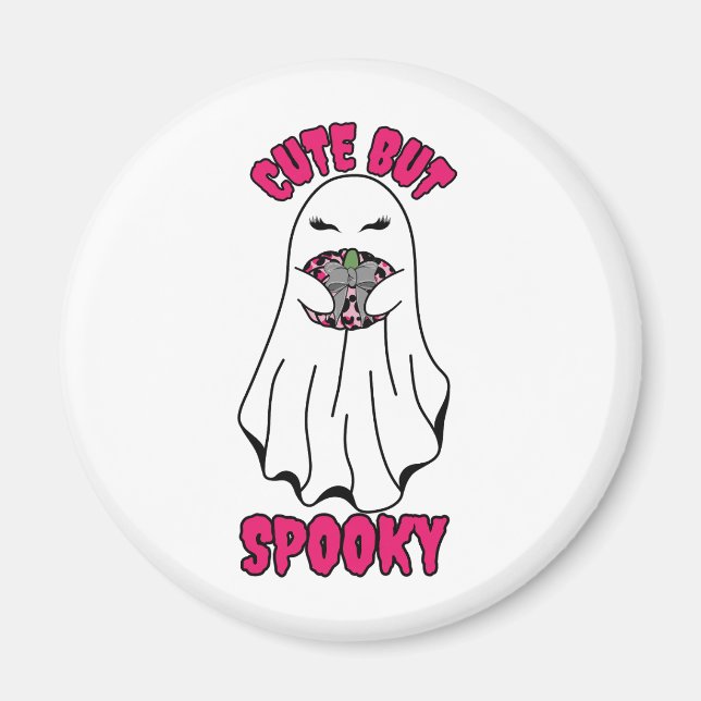 Cute men Spooky Halloween Ghost Holding a Pumpkin Magnet (Framsidan)