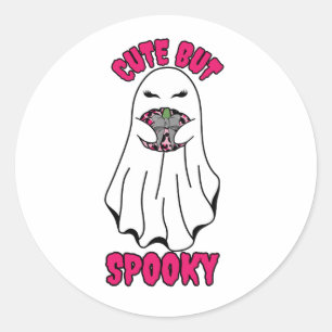 Cute men Spooky Halloween Ghost Holding a Pumpkin Runt Klistermärke