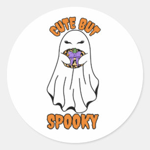 Cute men Spooky Halloween Ghost Holding a Pumpkin Runt Klistermärke