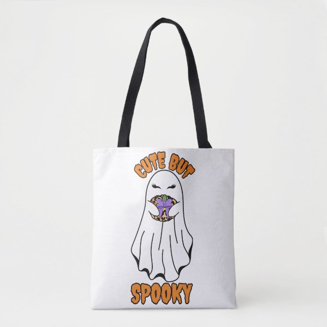 Cute men Spooky Halloween Ghost Holding a Pumpkin Tygkasse (Framsida)