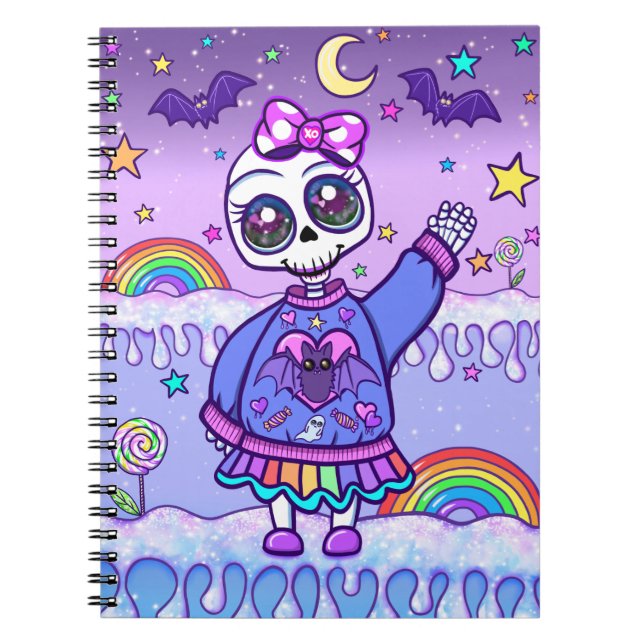 Cute men Spooky Skeleton Girl Spiral Anteckningsbok (Framsidan)