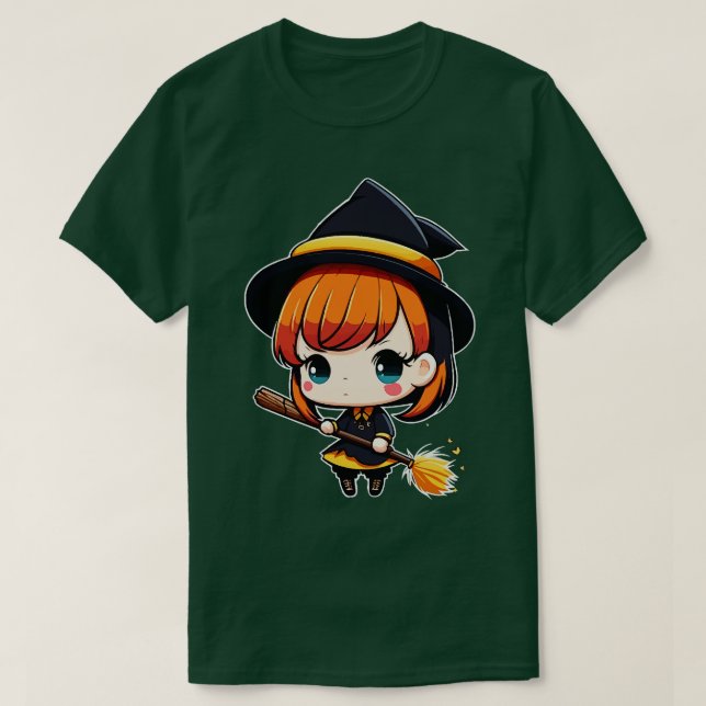 Cute men Witchy Chibi Witch Wicca T Shirt (Design framsida)