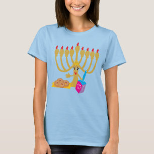 Cute Menorah & Dreidel Navy Blue Tee Shirt