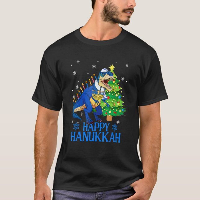 Cute Menorasaurus Rex Dinosaur Träd jul Happ T Shirt (Framsida)