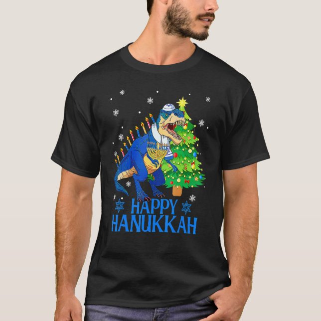 Cute Menorasaurus Rex Dinosaur Tree Christmas Happ T Shirt (Framsida)