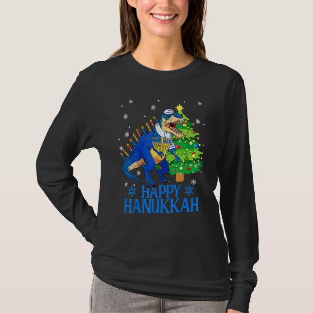 Cute Menorasaurus Rex Dinosaur Tree Christmas Happ T Shirt (Framsida)
