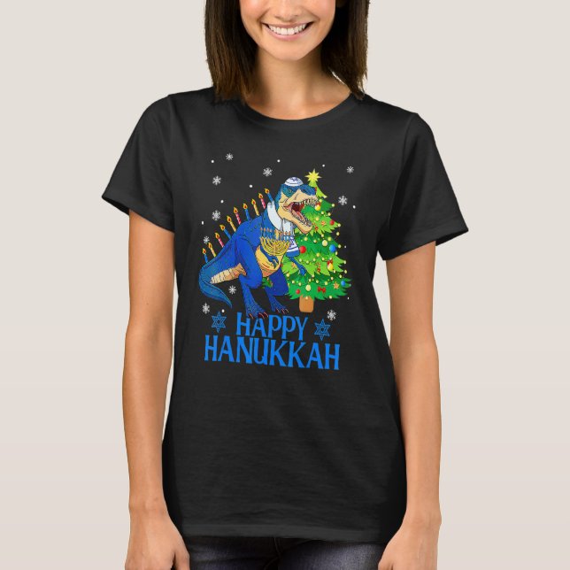 Cute Menorasaurus Rex Dinosaur Tree Christmas Happ T Shirt (Framsida)