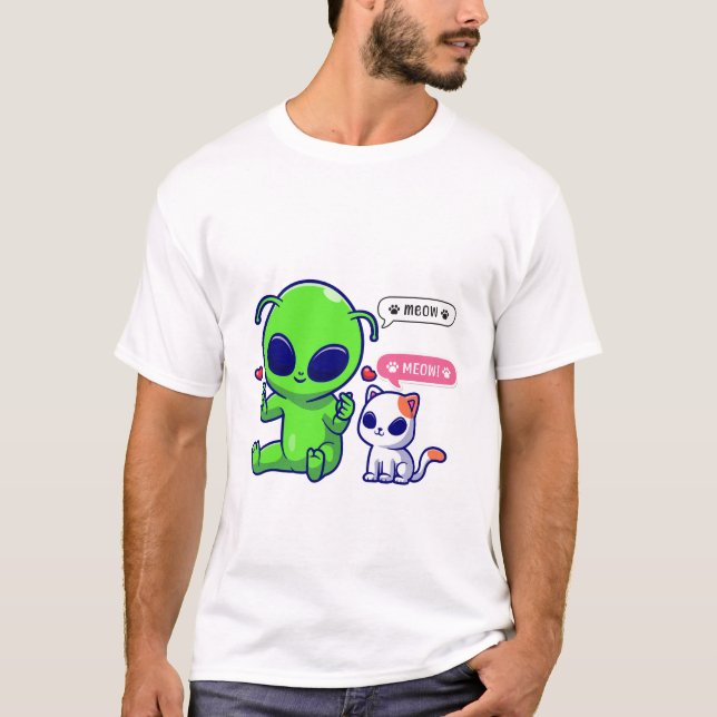 CUTE MEOW CAT MED ALIEN T SHIRT (Framsida)
