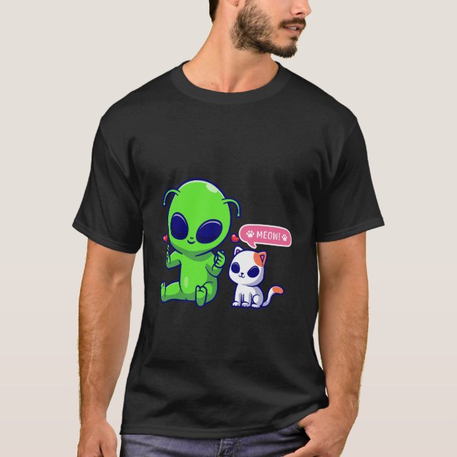 CUTE MEOW CAT MED ALIEN T SHIRT (Framsida)