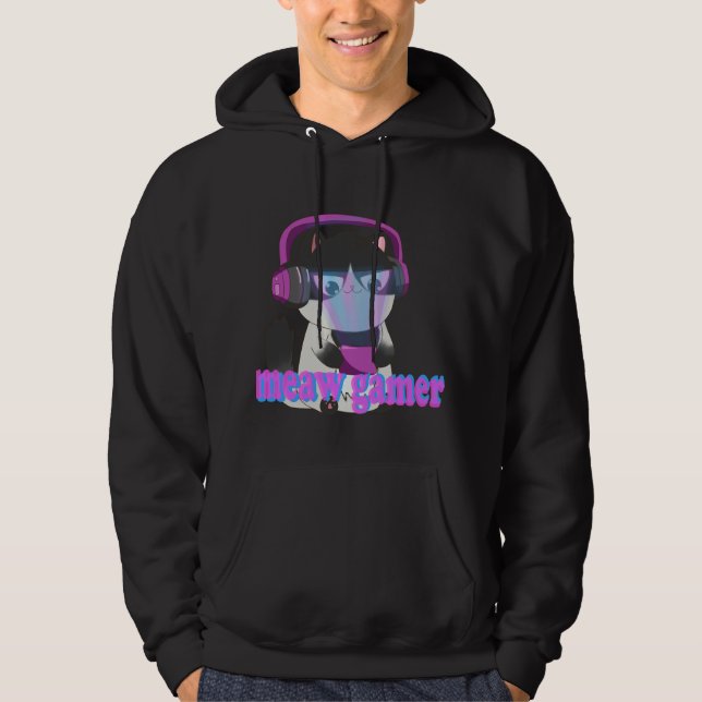 Cute Meow Gamer Cat - Kawaii Gaming Kitten Hoodie (Framsida)